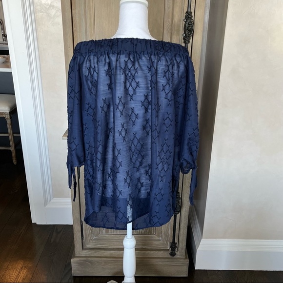 Eloquii Embroidered Off Shoulder Tie Sleeve Blouse Top in Navy plus size 18 - Picture 9 of 14
